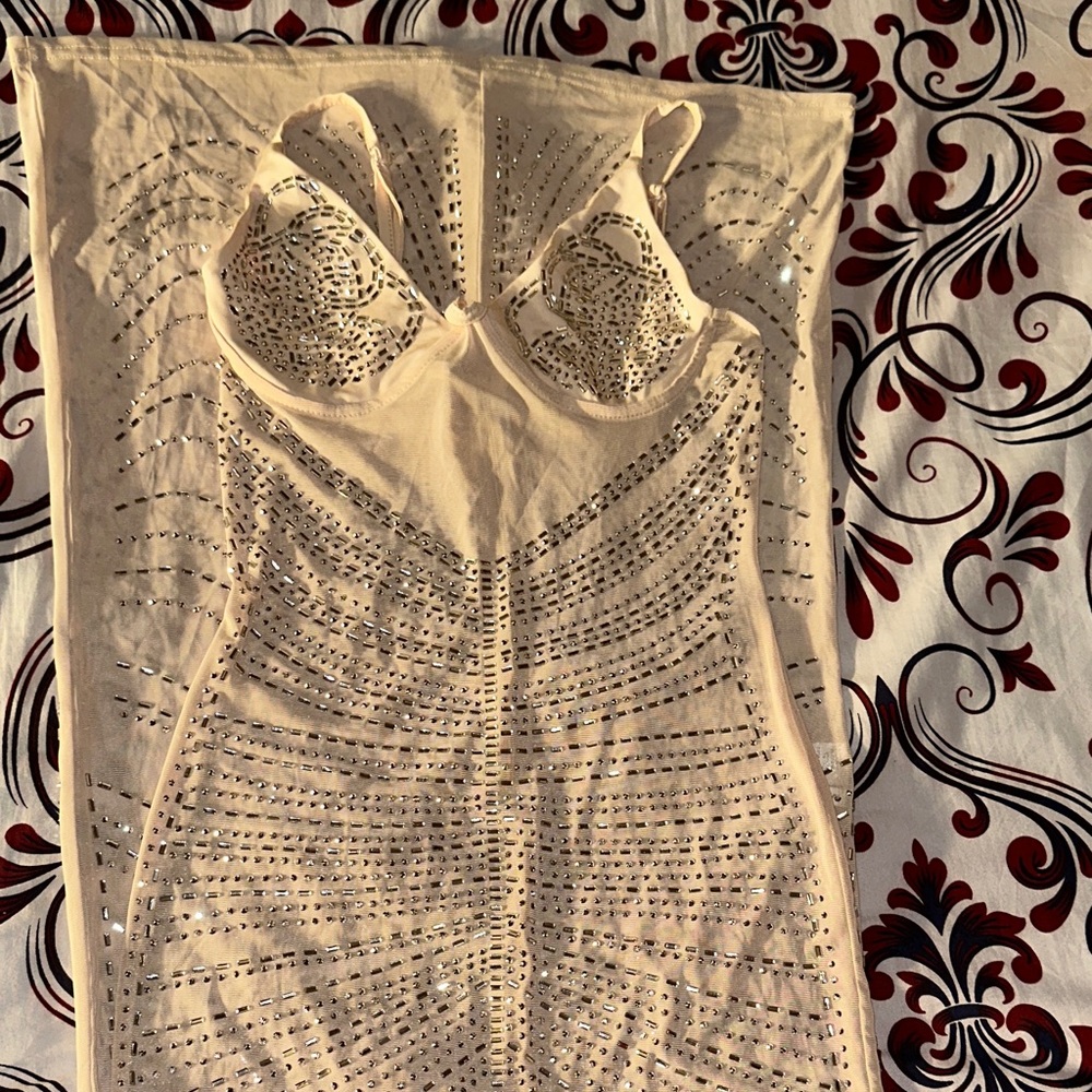 Oh Polly Cream Maxi Dress with Silver Accents